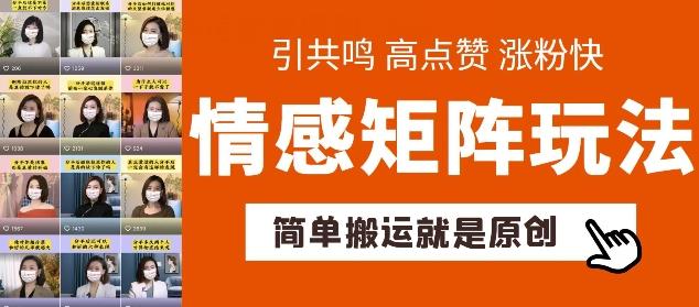 简单搬运，情感矩阵玩法，涨粉速度快，可带货，可起号【揭秘】-小艾网创