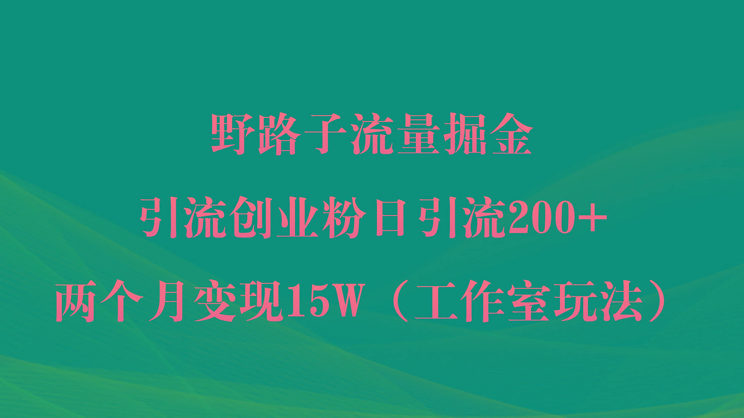 (9513期)野路子流量掘金，引流创业粉日引流200+，两个月变现15W(工作室玩法))-小艾网创