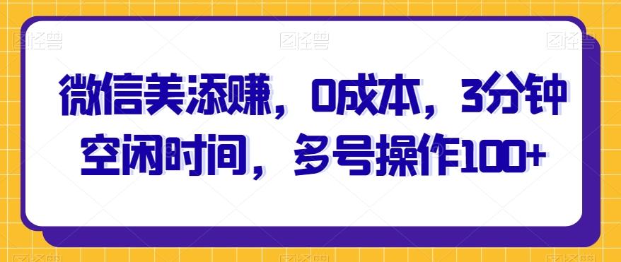 微信美添赚，0成本，3分钟空闲时间，多号操作100+-小艾网创