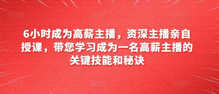 6小时成为高薪主播，资深主播亲自授课，带您学习成为一名高薪主播的关键技能和秘诀-小艾网创