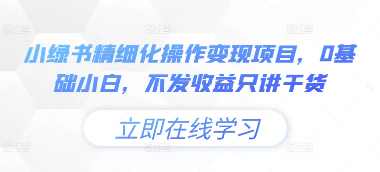 小绿书精细化操作变现项目，0基础小白，不发收益只讲干货-小艾网创
