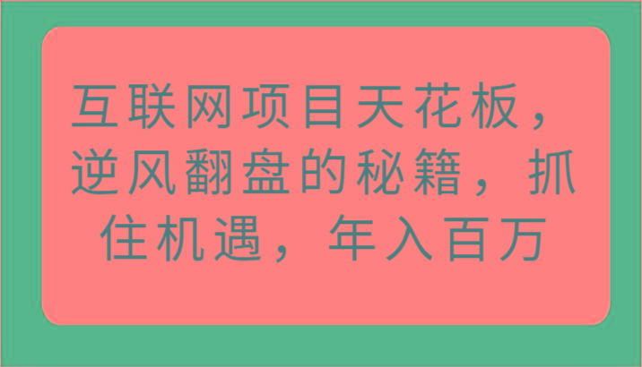 互联网项目天花板，逆风翻盘的秘籍，抓住机遇，年入百万-小艾网创