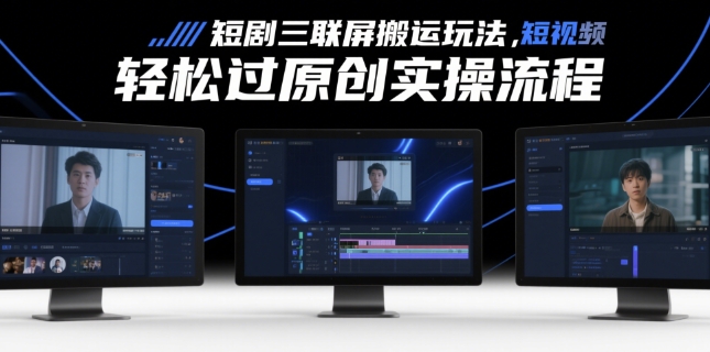 短剧三联屏搬运玩法，短剧搬运轻松过原创实操流程-小艾网创