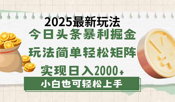 今日头条2025最新玩法，思路简单，复制粘贴，轻松实现矩阵日入2000+-小艾网创