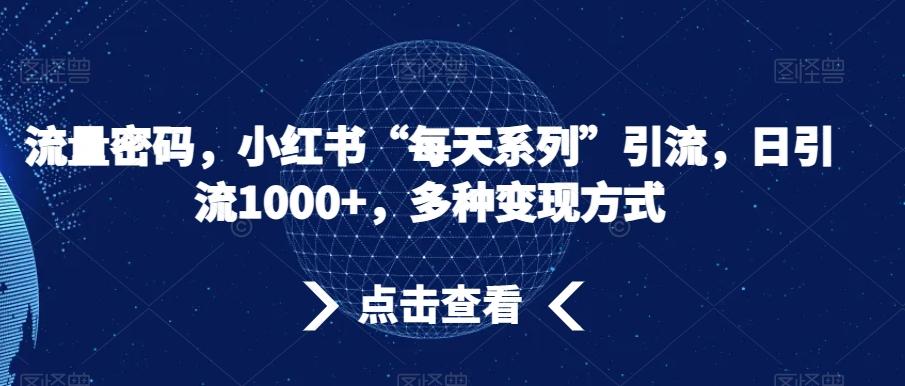 流量密码，小红书“每天系列”引流，日引流1000+，多种变现方式【揭秘】-小艾网创