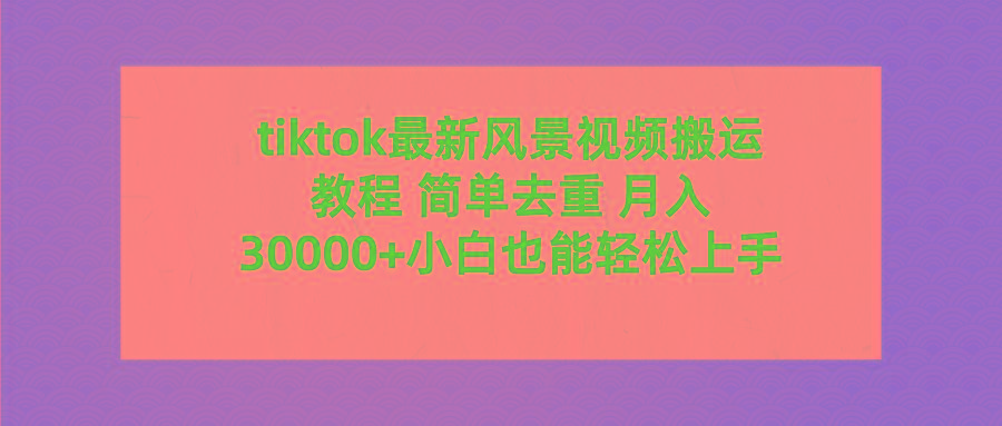 (9804期)tiktok最新风景视频搬运教程 简单去重 月入30000+附全套工具-小艾网创