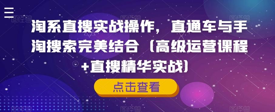 淘系直搜实战操作，直通车与手淘搜索完美结合（高级运营课程+直搜精华实战）-小艾网创