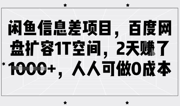 闲鱼信息差项目，百度网盘扩容1T空间，2天收益1k+，人人可做0成本-小艾网创