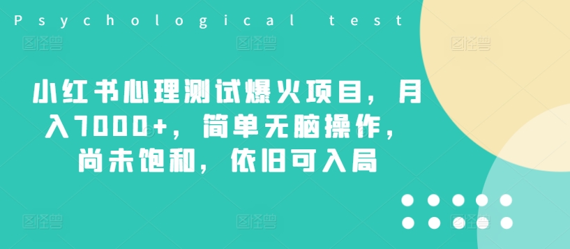 小红书心理测试爆火项目，月入7000+，简单无脑操作，尚未饱和，依旧可入局-小艾网创