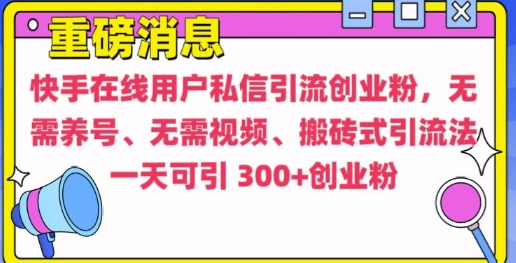 快手最新引流创业粉方法，无需养号、无需视频、搬砖式引流法【揭秘】-小艾网创