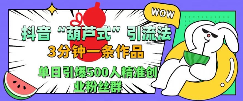 抖音葫芦式引流法，三分钟一条作品，单日引爆抖音500人精准创业粉丝群【揭秘】-小艾网创