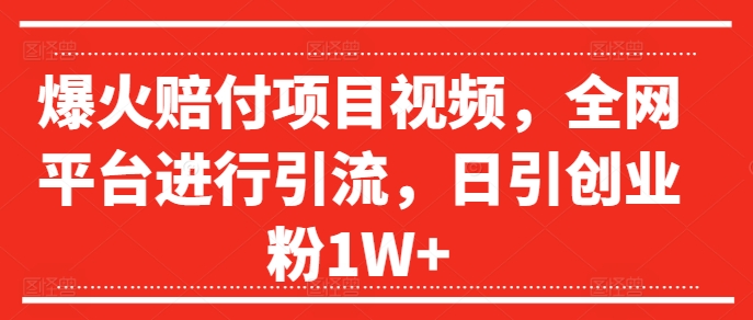 爆火赔付项目视频，全网平台进行引流，日引创业粉1W+【揭秘】-小艾网创