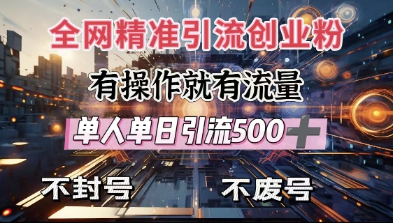 全网独家引流创业粉，有操作就有流量，单人单日引流500+，不封号、不费号-小艾网创