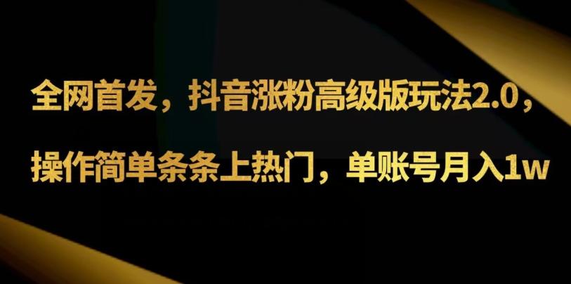 抖音涨粉高级版玩法3.0，操作简单条条上热门，单账号月入1w可批量矩阵（附1500素材）-小艾网创