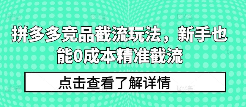 拼多多竞品截流玩法，新手也能0成本精准截流-小艾网创