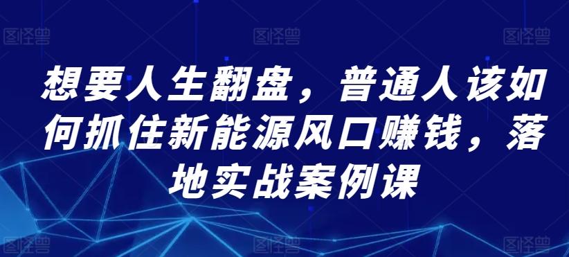 想要人生翻盘，普通人该如何抓住新能源风口赚钱，落地实战案例课-小艾网创