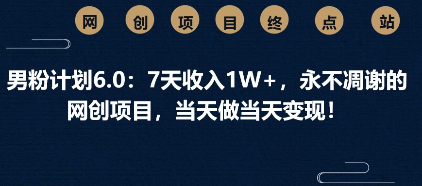 男粉计划6.0：7天收入1W+，永不凋谢的网创项目，当天做当天变现！-小艾网创