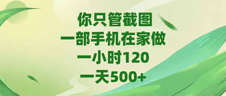 你只管截图，一部手机在家做，一小时120，-天500+-小艾网创
