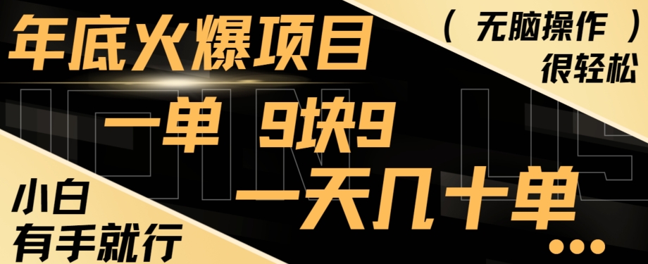 年底火爆项目，一单9.9，一天几十单，只需一部手机，傻瓜式操作，小白有手就行-小艾网创