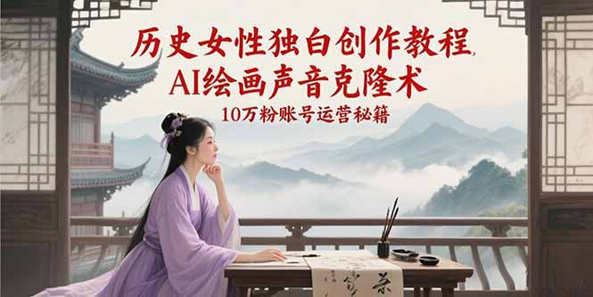 历史女性独白创作教程，AI绘画声音克隆术，10万粉账号运营秘籍-小艾网创