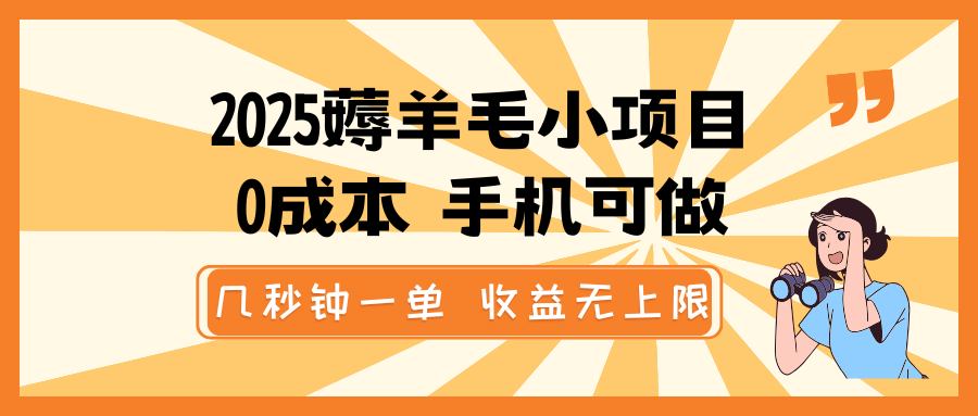 2025薅羊毛小项目，0成本 手机可做，几秒钟一单，收益无上限-小艾网创