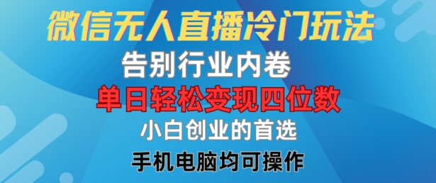 微信无人直播冷门玩法，告别行业内卷，单日轻松变现四位数，小白的创业首选【揭秘】-小艾网创