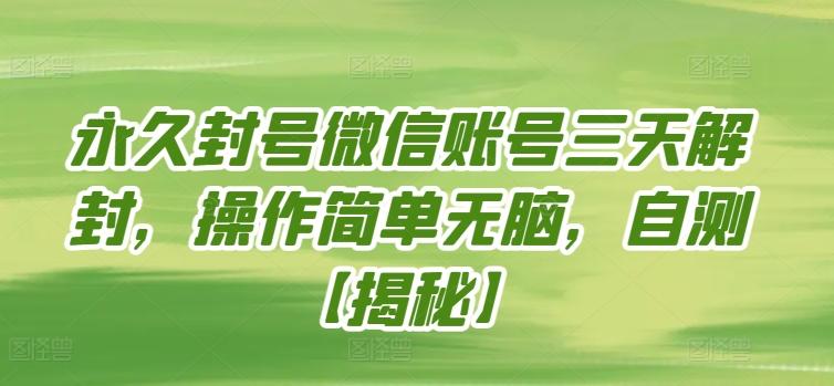 永久封号微信账号三天解封，操作简单无脑，自测【揭秘】-小艾网创
