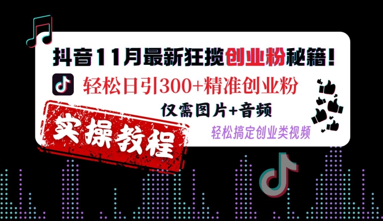 抖音11月最新狂揽创业粉秘籍，轻松日引300+精准创业粉，仅需图片+音频，轻松搞定创业类视频-小艾网创