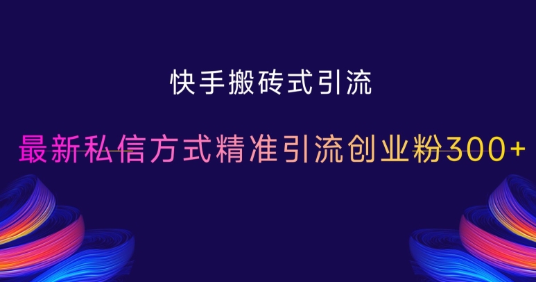 快手搬砖式引流，最新私信方式精准引流创业粉300+-小艾网创