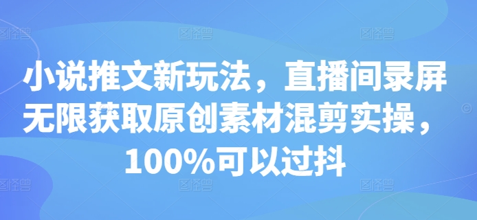 小说推文新玩法，直播间录屏无限获取原创素材混剪实操，100%可以过抖-小艾网创