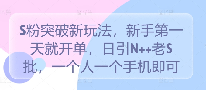 S粉突破新玩法，新手第一天就开单，日引N++老S批，一个人一个手机即可【揭秘】-小艾网创