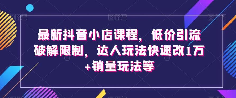 最新抖音小店课程，低价引流破解限制，达人玩法快速改1万+销量玩法等-小艾网创