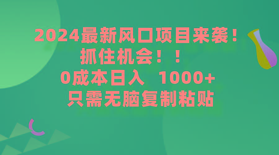 (9899期)2024最新风口项目来袭，抓住机会，0成本一部手机日入1000+，只需无脑复…-小艾网创