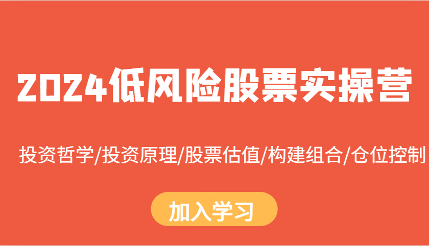 2024低风险股票实操营：投资哲学/投资原理/股票估值/构建组合/仓位控制-小艾网创