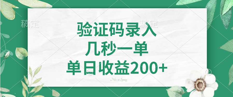 验证码录入，几秒一单，单日收益200+-小艾网创