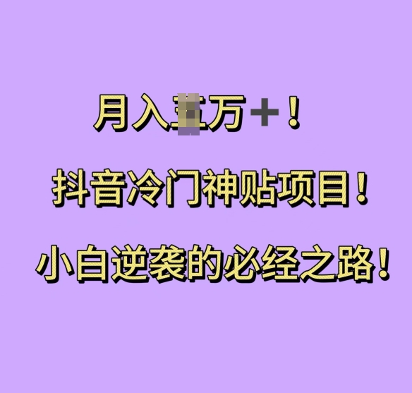 抖音冷门神贴项目，小白逆袭的必经之路，月入过W【揭秘】-小艾网创