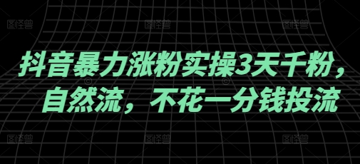 抖音暴力涨粉实操3天千粉，自然流，不花一分钱投流，实操经验分享-小艾网创