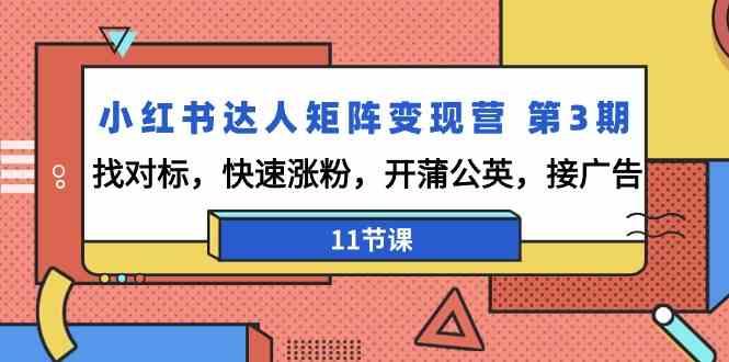 小红书达人矩阵变现营第3期，找对标，快速涨粉，开蒲公英，接广告(11节课)-小艾网创