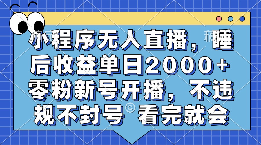 小程序无人直播，睡后收益单日2000+ 零粉新号开播，不违规不封号 看完就会-小艾网创