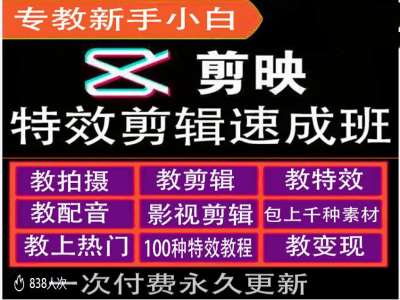 剪映特效教程和运营变现教程，特效剪辑速成班，专教新手小白-小艾网创