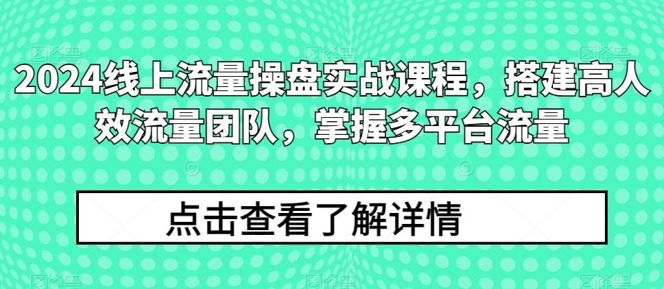 2024线上流量操盘实战课程，搭建高人效流量团队，掌握多平台流量-小艾网创