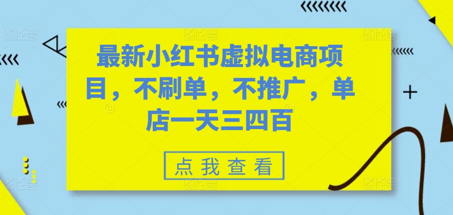 最新小红书虚拟电商项目，不刷单，不推广，单店一天三四百-小艾网创