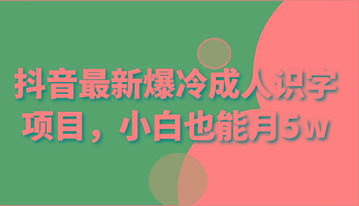 抖音最新爆冷成人识字项目，小白也能月5w-小艾网创