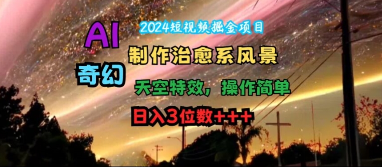 2024短视频掘金项目，AI制作治愈系风景，奇幻天空特效，操作简单，日入3位数【揭秘】-小艾网创