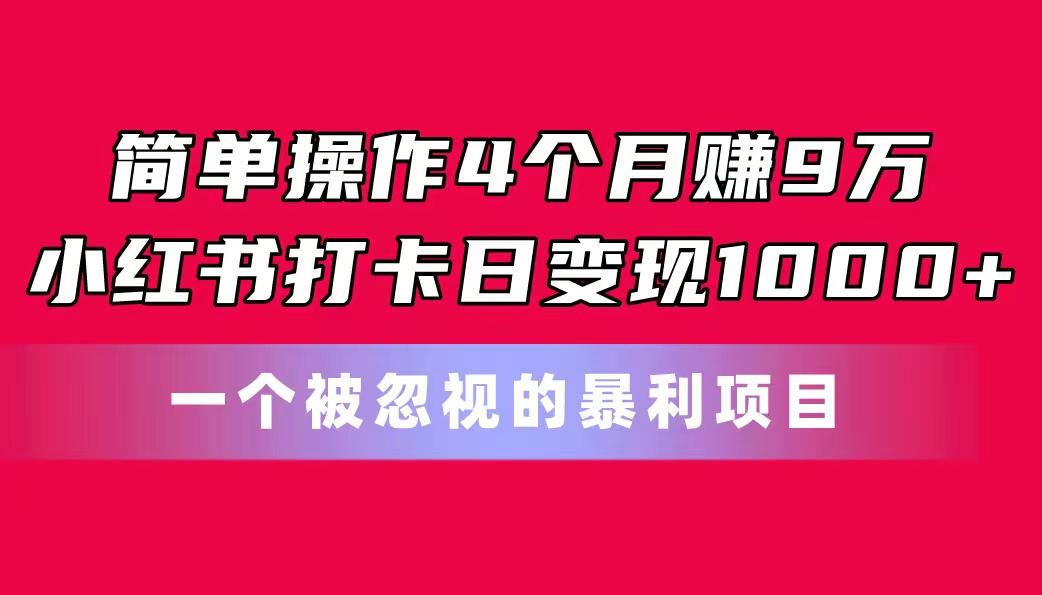简单操作4个月赚9万！小红书打卡日变现1000+！一个被忽视的暴力项目-小艾网创