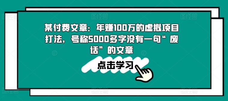 某付费文章：年赚100w的虚拟项目打法，号称5000多字没有一句“废话”的文章-小艾网创