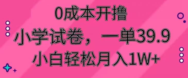 0成本开撸，小学试卷，一单39.9，小白轻松月入1W+-小艾网创