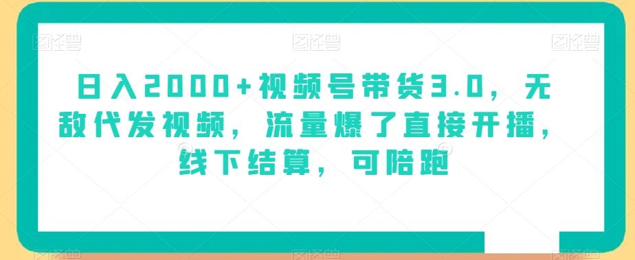 日入2000+视频号带货3.0，无敌代发视频，流量爆了直接开播，线下结算，可陪跑-小艾网创