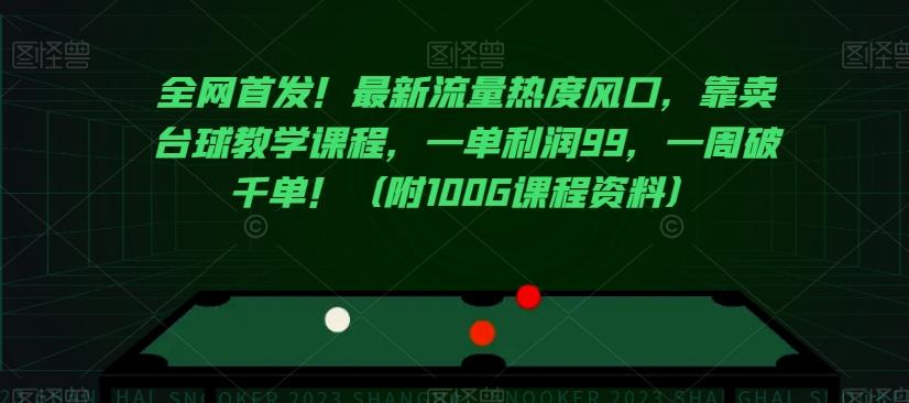 全网首发！最新流量热度风口，靠卖台球教学课程，一单利润99，一周破千单！（附100G课程资料）-小艾网创