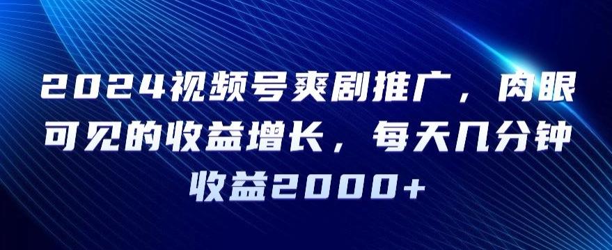 2024视频号爽剧推广，肉眼可见的收益增长，每天几分钟收益2000+【揭秘】-小艾网创